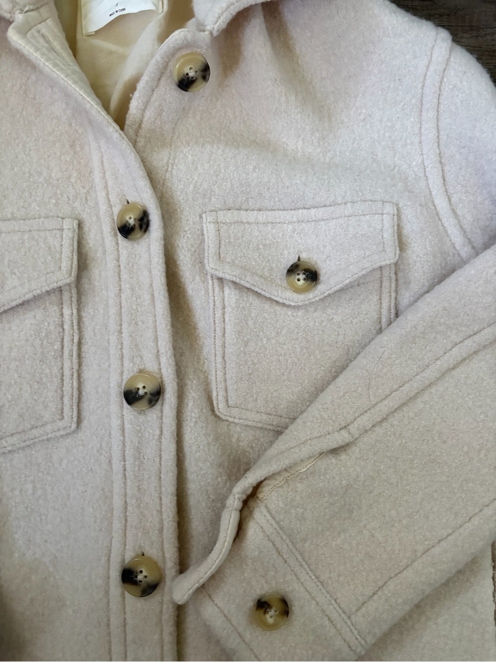 Aritzia Wilfred Free The Ganna Shirt Jacket Merino Wool Heather Bone Cream - Picture 2 of 9